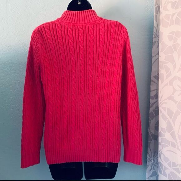 Tabi Fuchsia Pink & Green Cable Knit Zip Up Sweater Size Medium - Picture 7 of 9